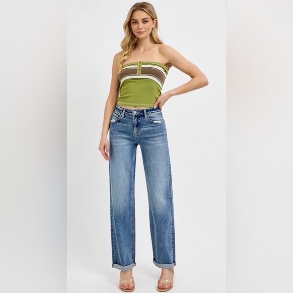 Risen Jeans Denim - Classic Blue  High Rise Wide Baggy Jeans Plus Size NWT